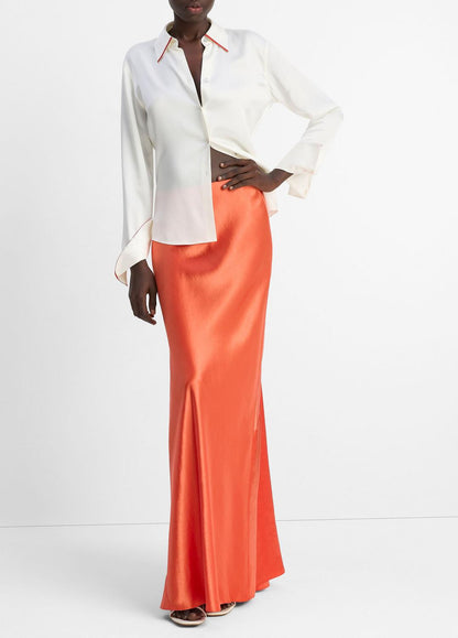 VINCE Tipped Silk Button-Front Blouse in Shirts & Tees
