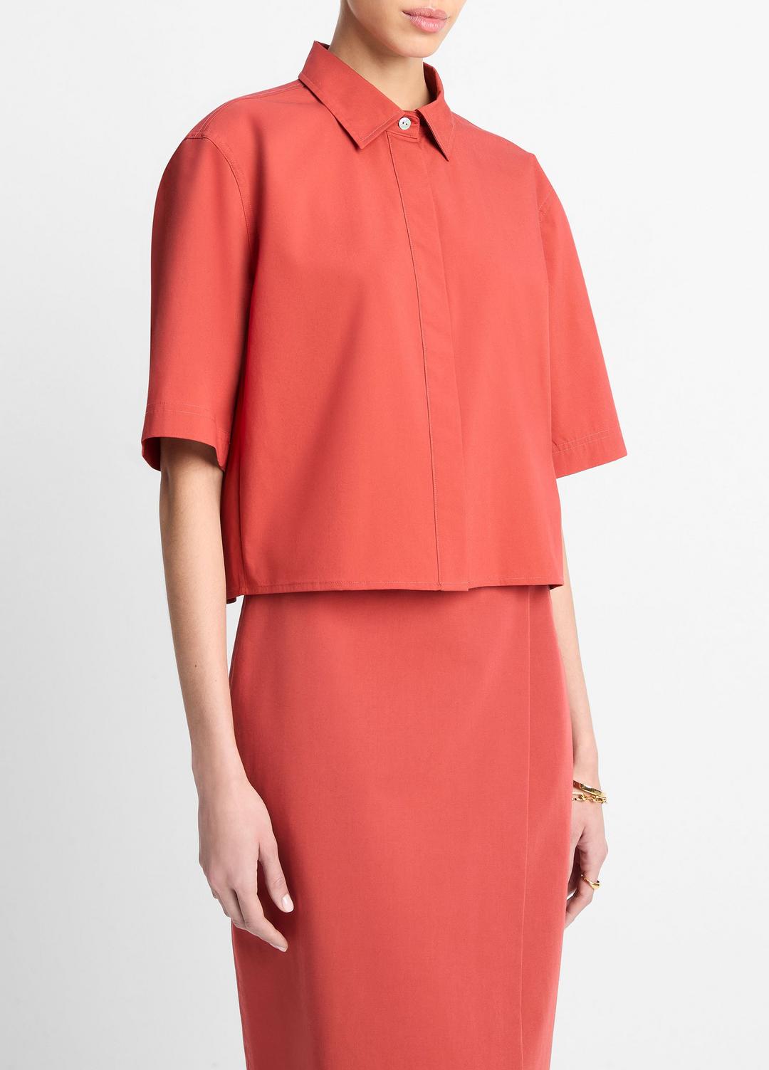VINCE Cotton Short-Sleeve Cropped Shirt in Shirts & Tees