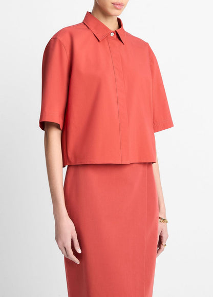 VINCE Cotton Short-Sleeve Cropped Shirt in Shirts & Tees