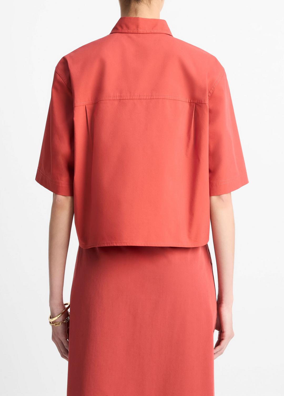 VINCE Cotton Short-Sleeve Cropped Shirt in Shirts & Tees