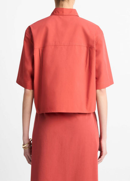 VINCE Cotton Short-Sleeve Cropped Shirt in Shirts & Tees