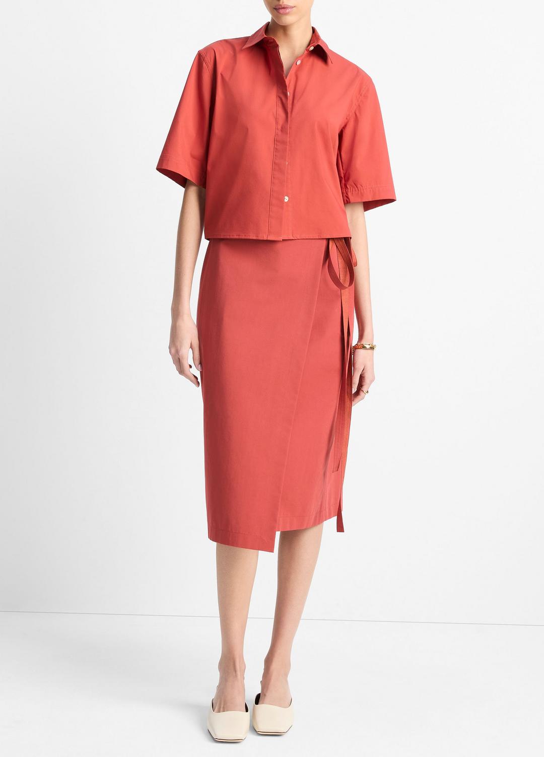VINCE Cotton Short-Sleeve Cropped Shirt in Shirts & Tees