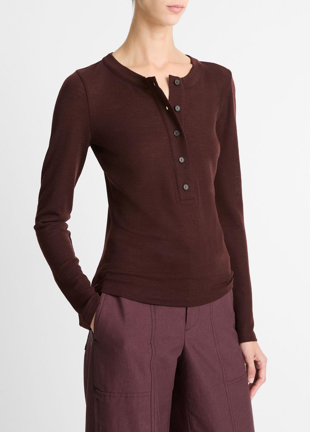 VINCE Wool Long-Sleeve Henley in Shirts & Tees