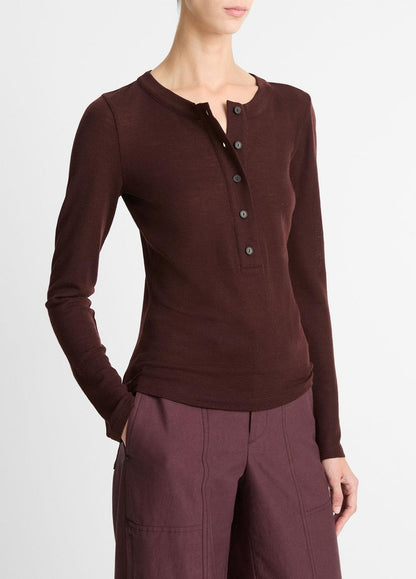 VINCE Wool Long-Sleeve Henley in Shirts & Tees