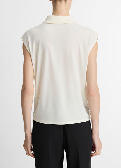 VINCE Matte Jersey Cap-Sleeve Polo Top in Shirts & Tees