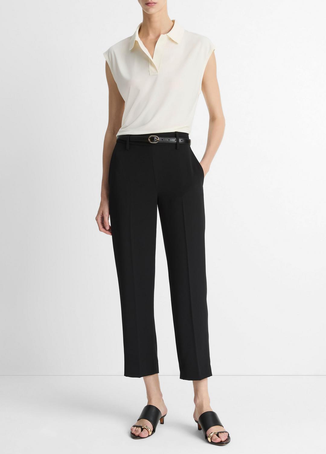 VINCE Matte Jersey Cap-Sleeve Polo Top in Shirts & Tees