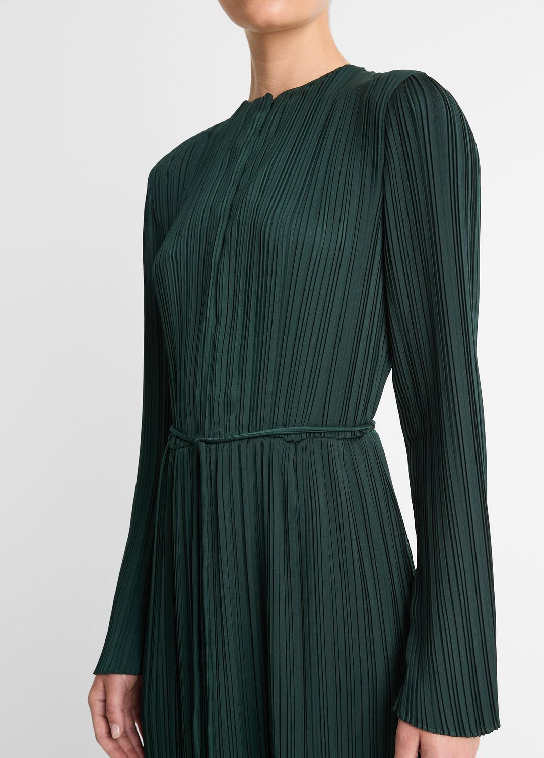 VINCE Pleated Satin Long-Sleeve Dress in Dresses & Skirts