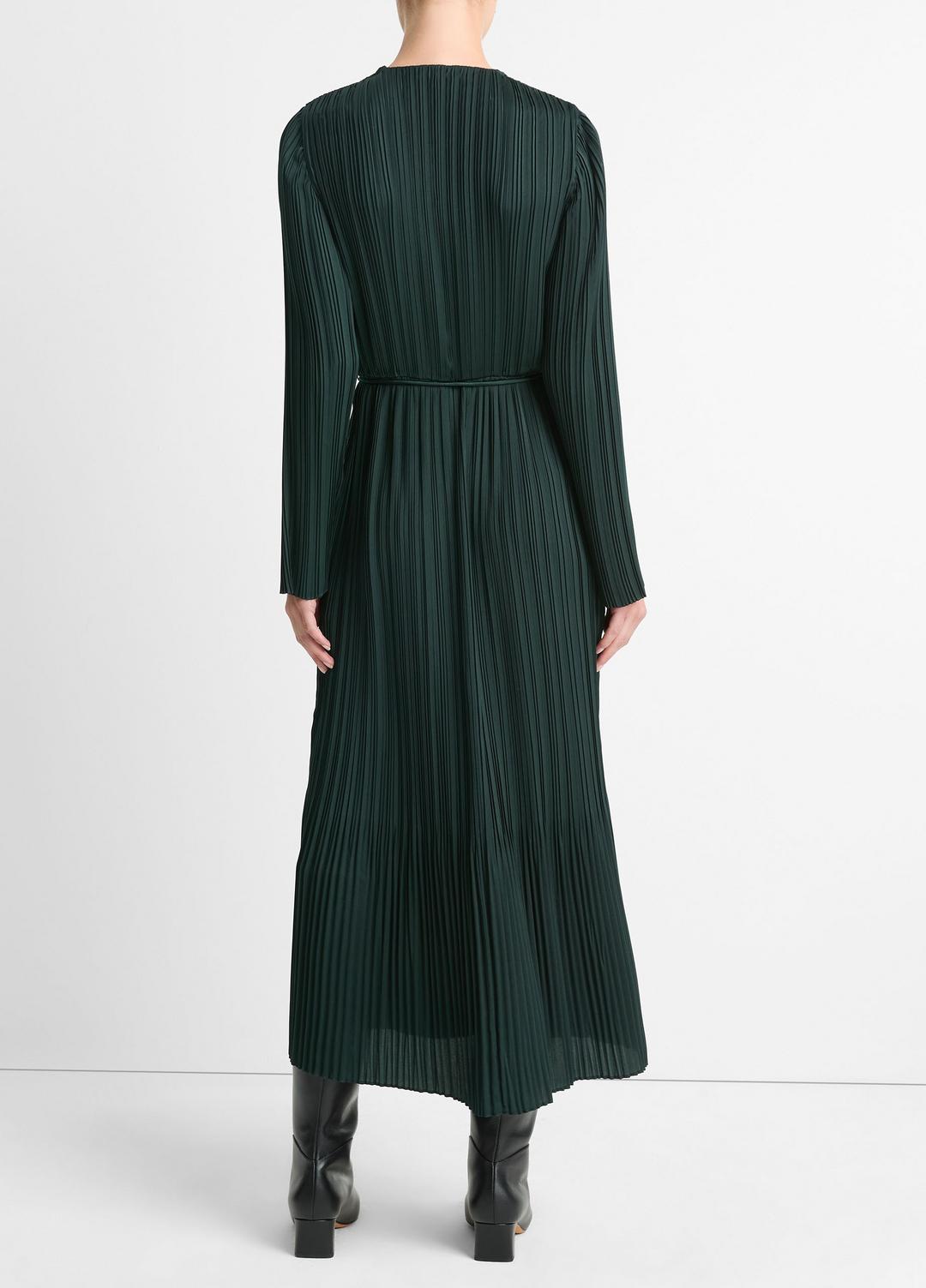 VINCE Pleated Satin Long-Sleeve Dress in Dresses & Skirts