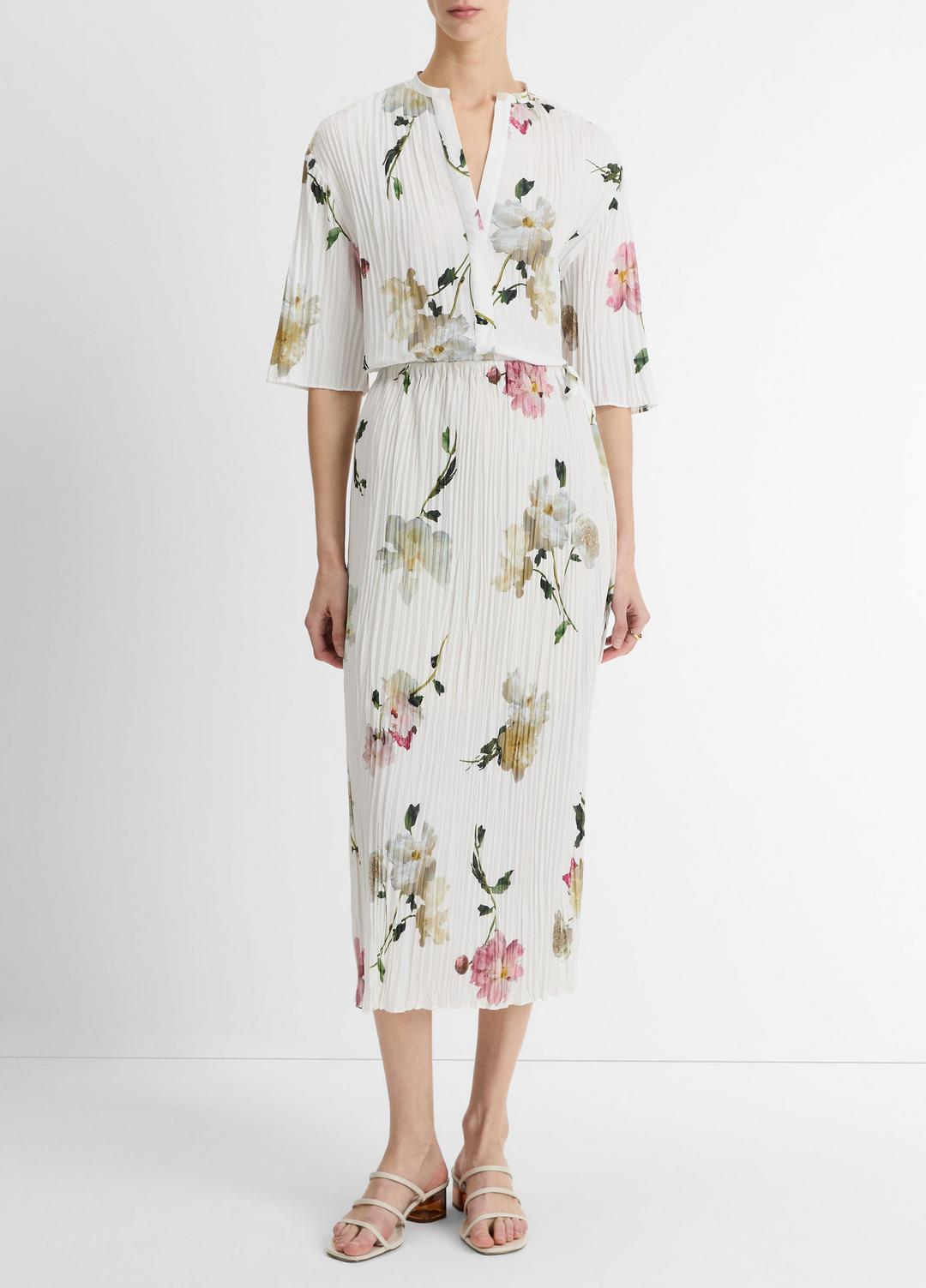 VINCE Wilted Peony Pleated Side-Tie Skirt in Dresses & Skirts