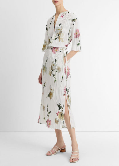 VINCE Wilted Peony Pleated Side-Tie Skirt in Dresses & Skirts