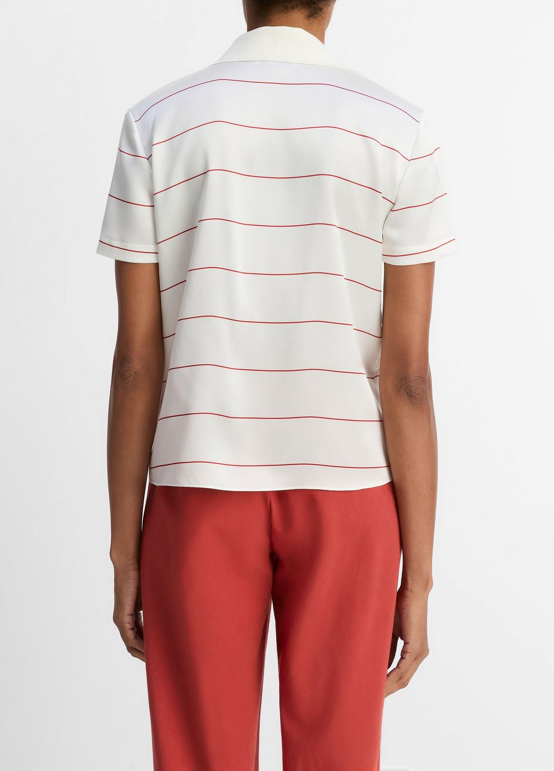 VINCE Knit-Collar Striped Silk Polo Shirt in Shirts & Tees