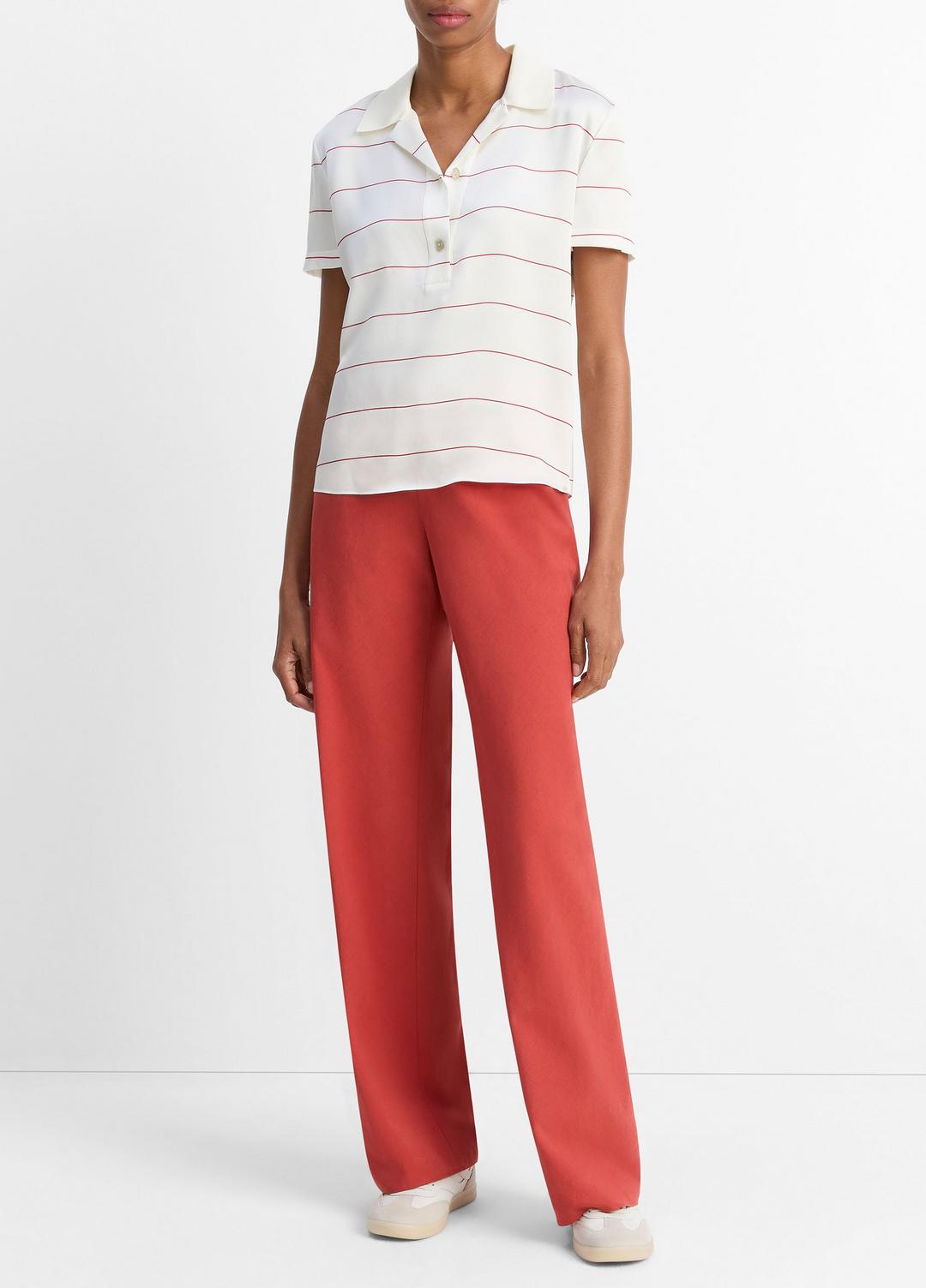 VINCE Knit-Collar Striped Silk Polo Shirt in Shirts & Tees