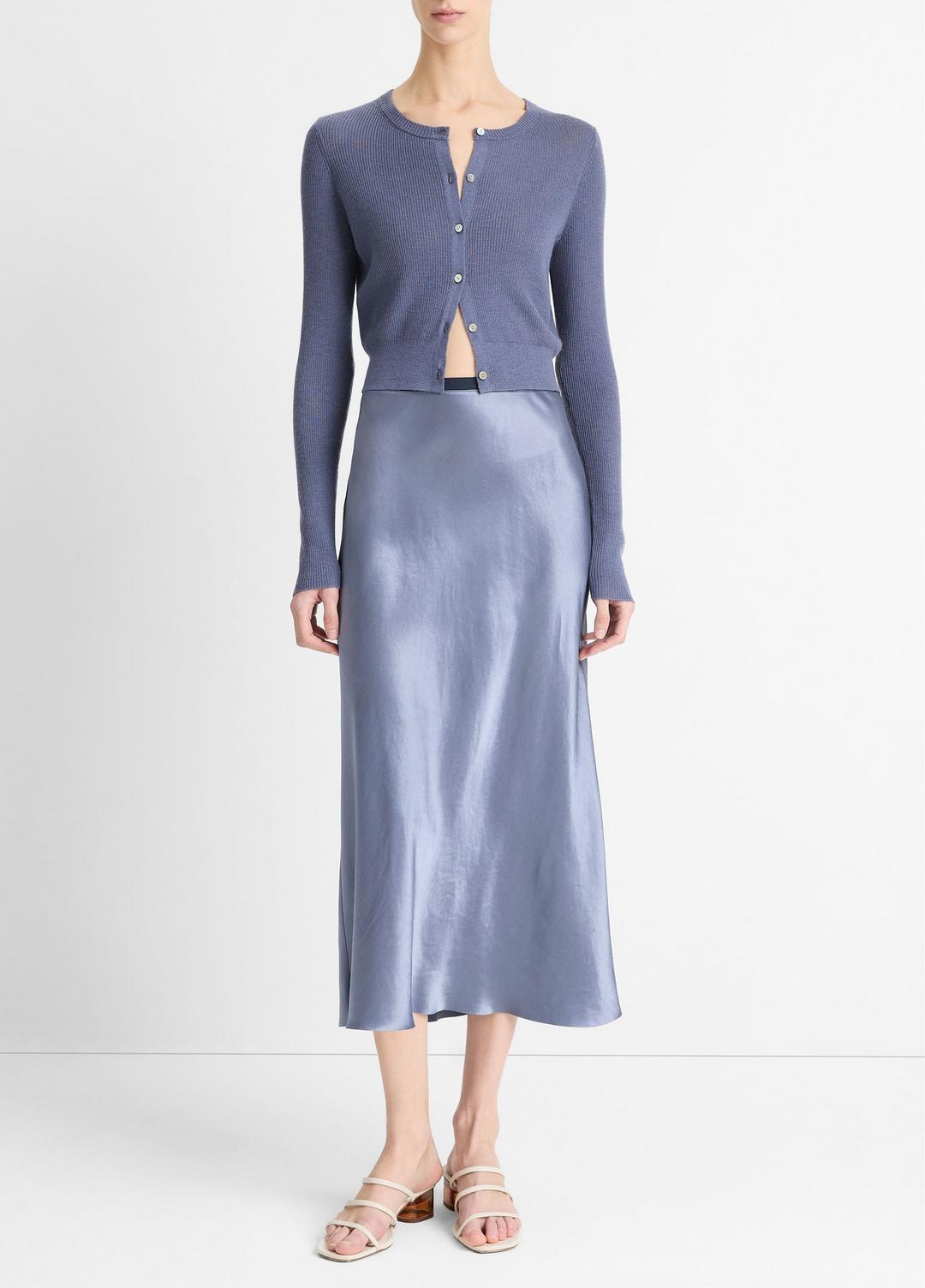 VINCE Contrast-Waistband Satin Bias Skirt in Dresses & Skirts