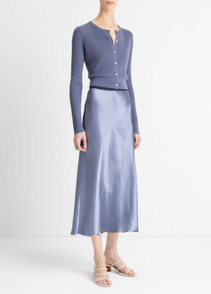 VINCE Contrast-Waistband Satin Bias Skirt in Dresses & Skirts