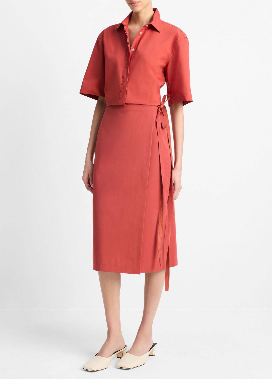 VINCE Cotton-Blend Straight Wrap Skirt in Dresses & Skirts