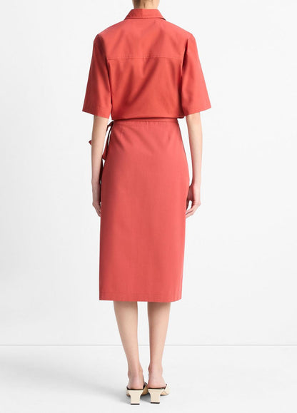 VINCE Cotton-Blend Straight Wrap Skirt in Dresses & Skirts