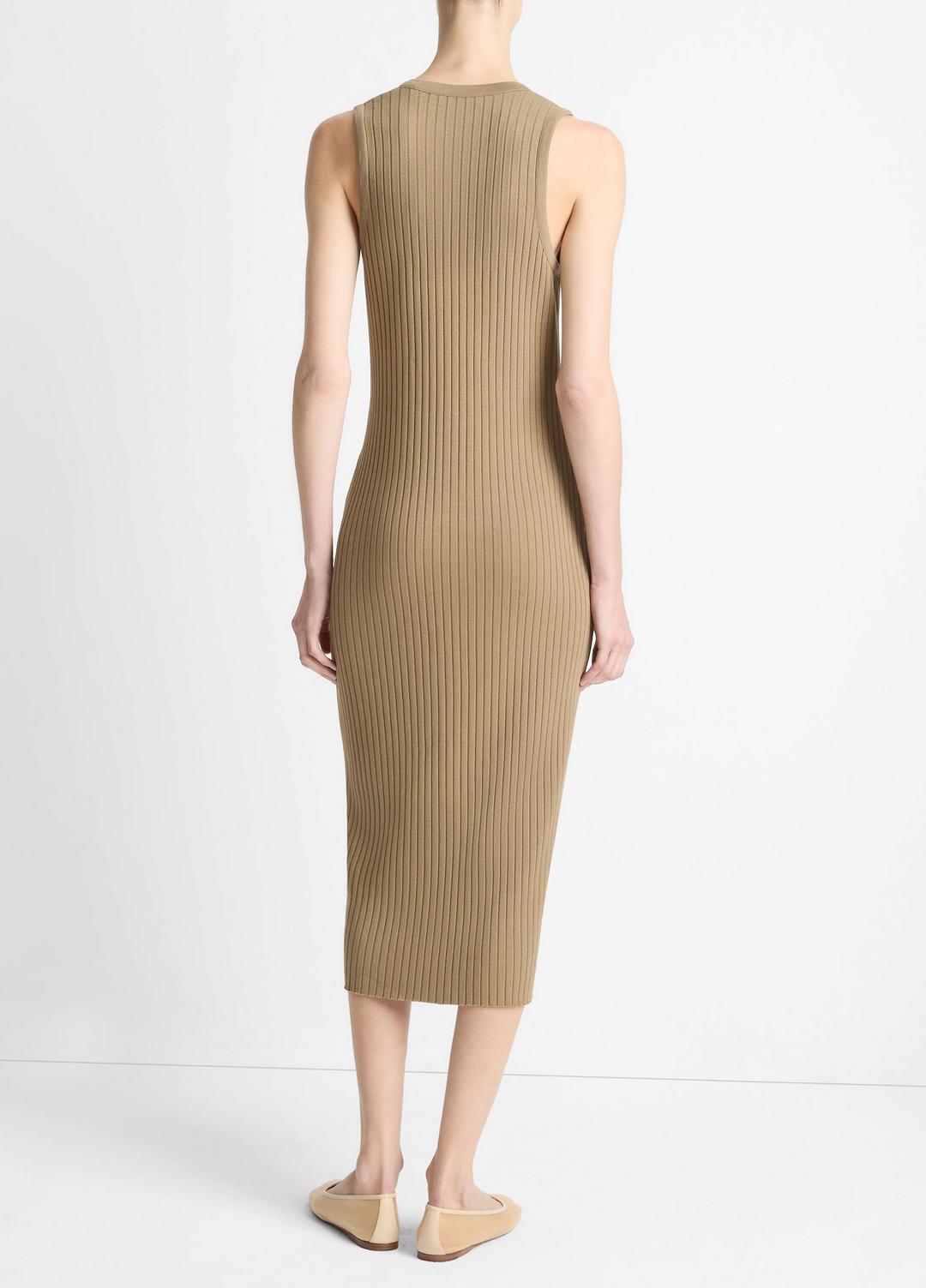 VINCE Ribbed Cotton-Blend Button-Front Dress in Dresses & Skirts