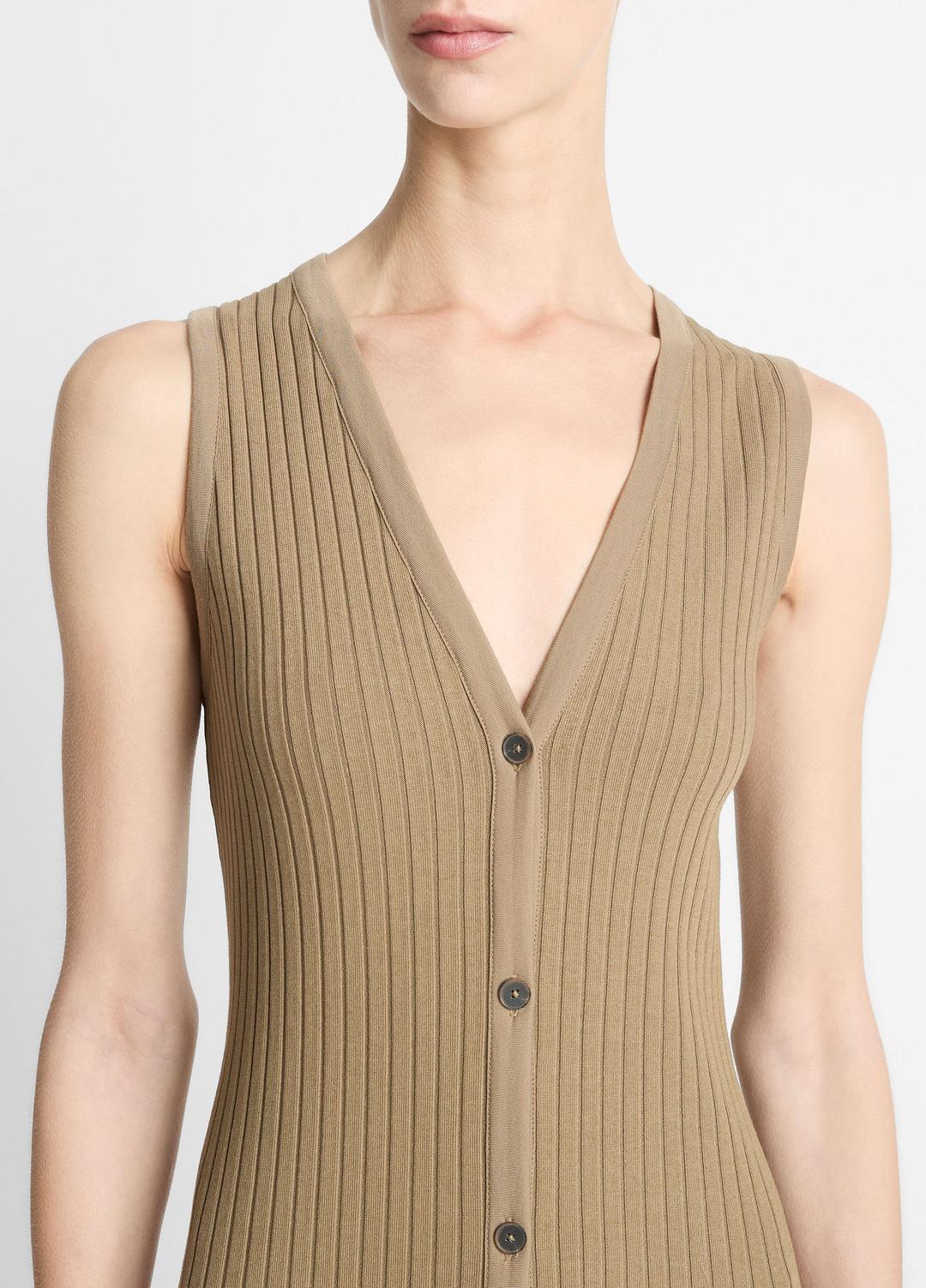 VINCE Ribbed Cotton-Blend Button-Front Dress in Dresses & Skirts