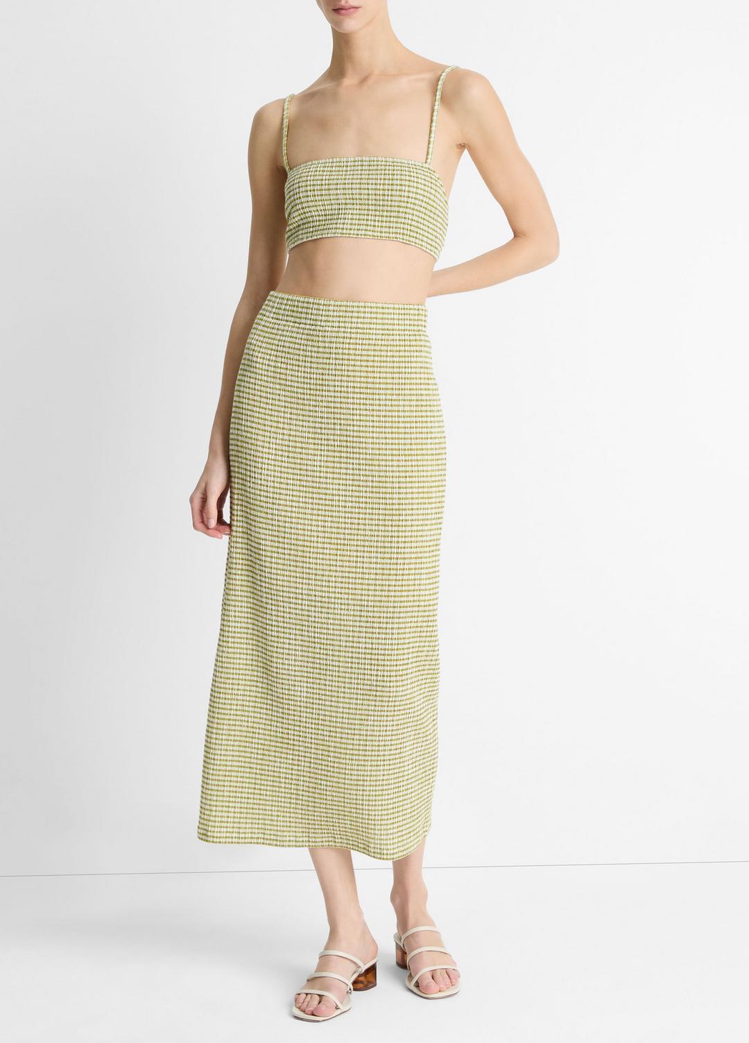 VINCE Checked Smocked Midi Skirt in Dresses & Skirts