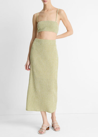 VINCE Checked Smocked Midi Skirt in Dresses & Skirts
