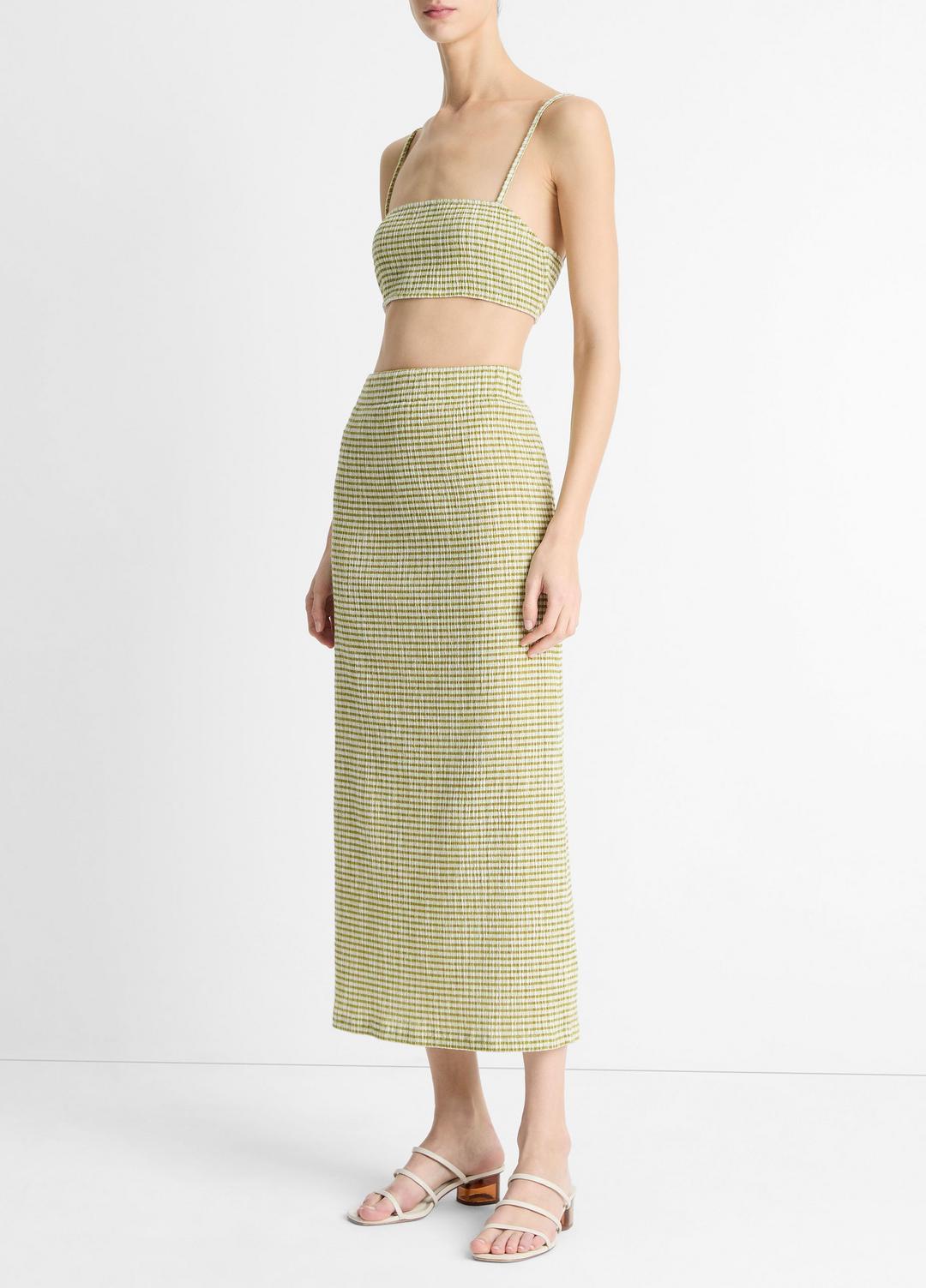VINCE Checked Smocked Midi Skirt in Dresses & Skirts