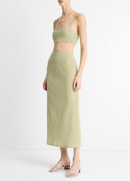 VINCE Checked Smocked Midi Skirt in Dresses & Skirts