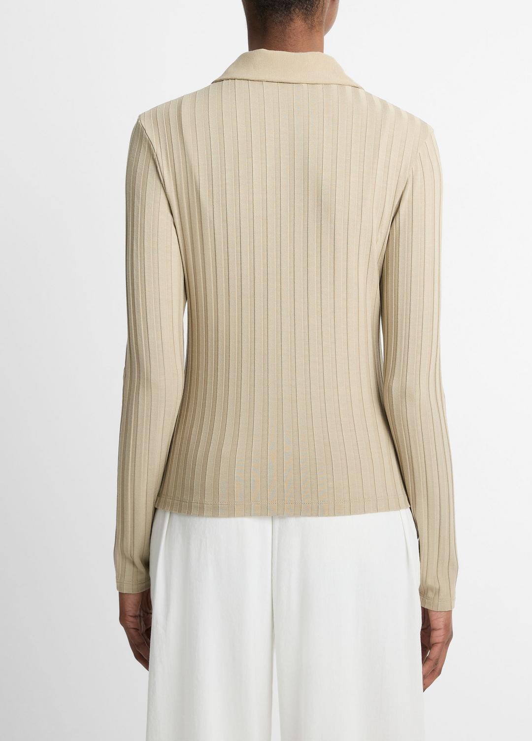 VINCE Ribbed Collared Long-Sleeve Button-Front Top in Shirts & Tees