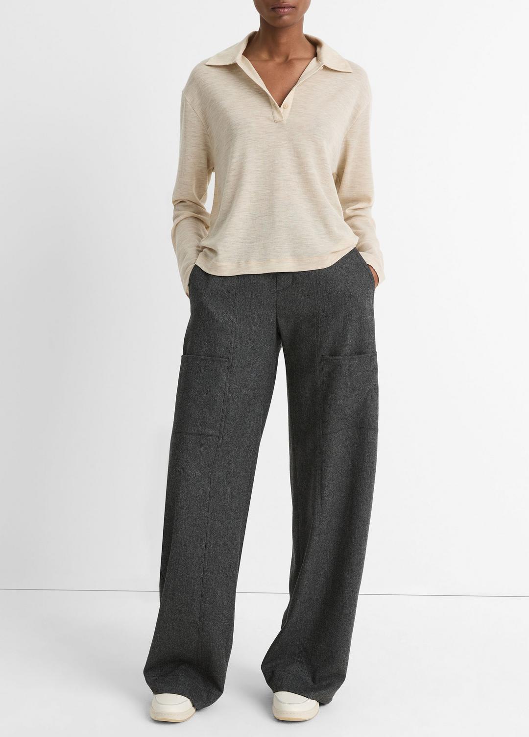 VINCE Wool Relaxed Long-Sleeve Polo Shirt in Shirts & Tees