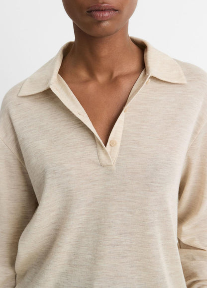 VINCE Wool Relaxed Long-Sleeve Polo Shirt in Shirts & Tees