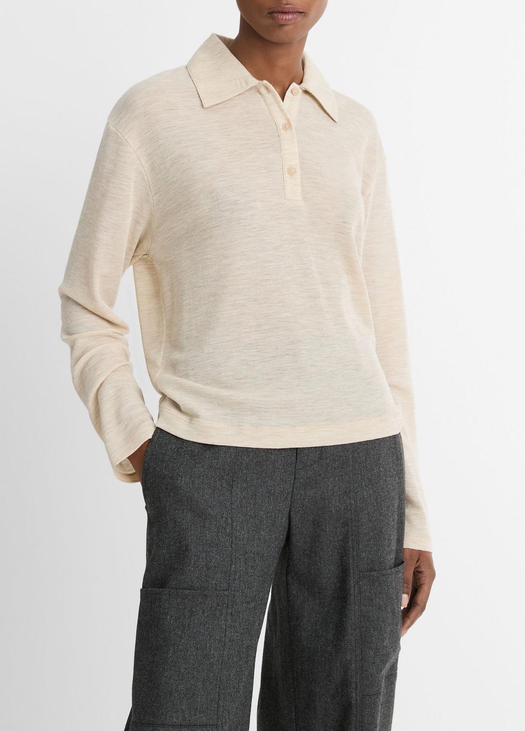 VINCE Wool Relaxed Long-Sleeve Polo Shirt in Shirts & Tees