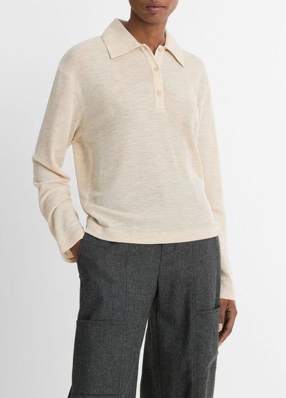 VINCE Wool Relaxed Long-Sleeve Polo Shirt in Shirts & Tees