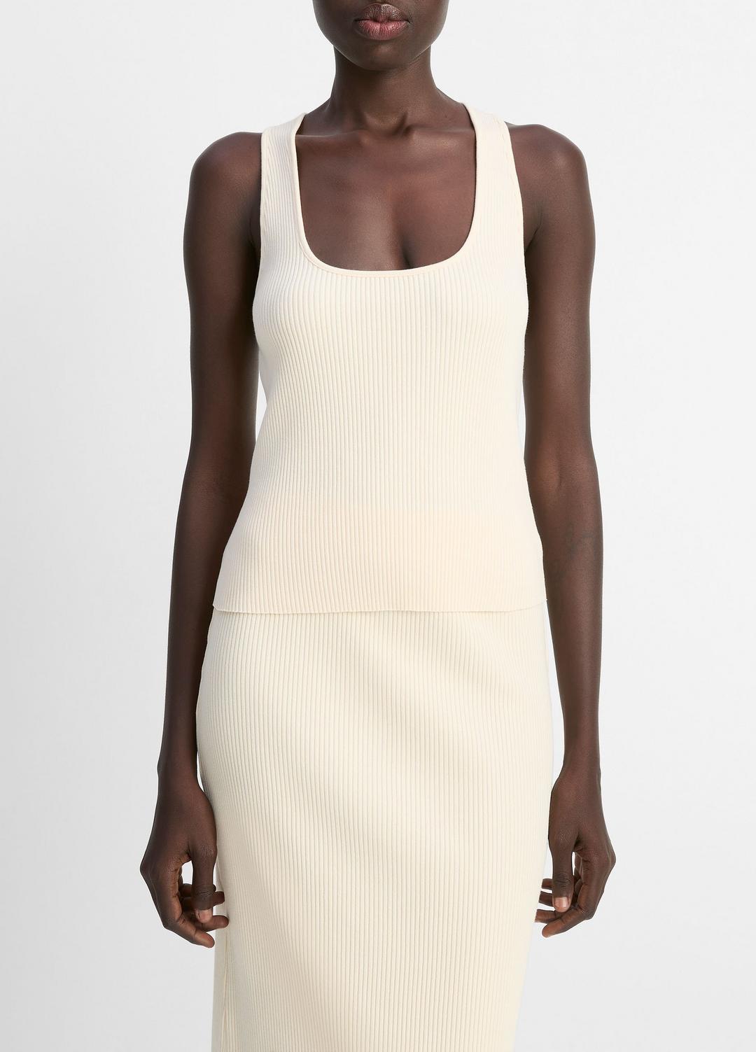 VINCE Ribbed Cotton-Blend Racerback Tank in Shirts & Tees